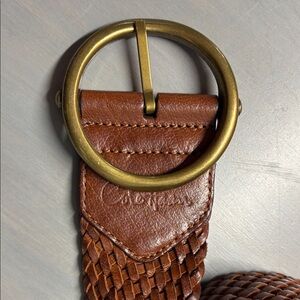 Vintage Braided Brown Leather Belt with Brass Round Buckle - Unbranded
